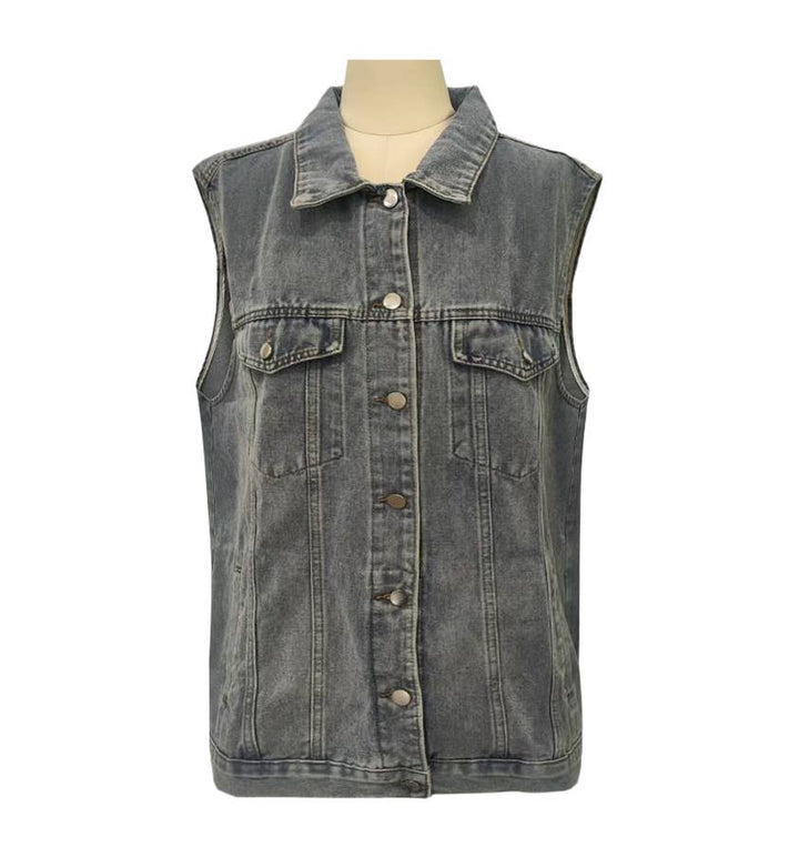 Western Button Down Sleeveless Denim Vest