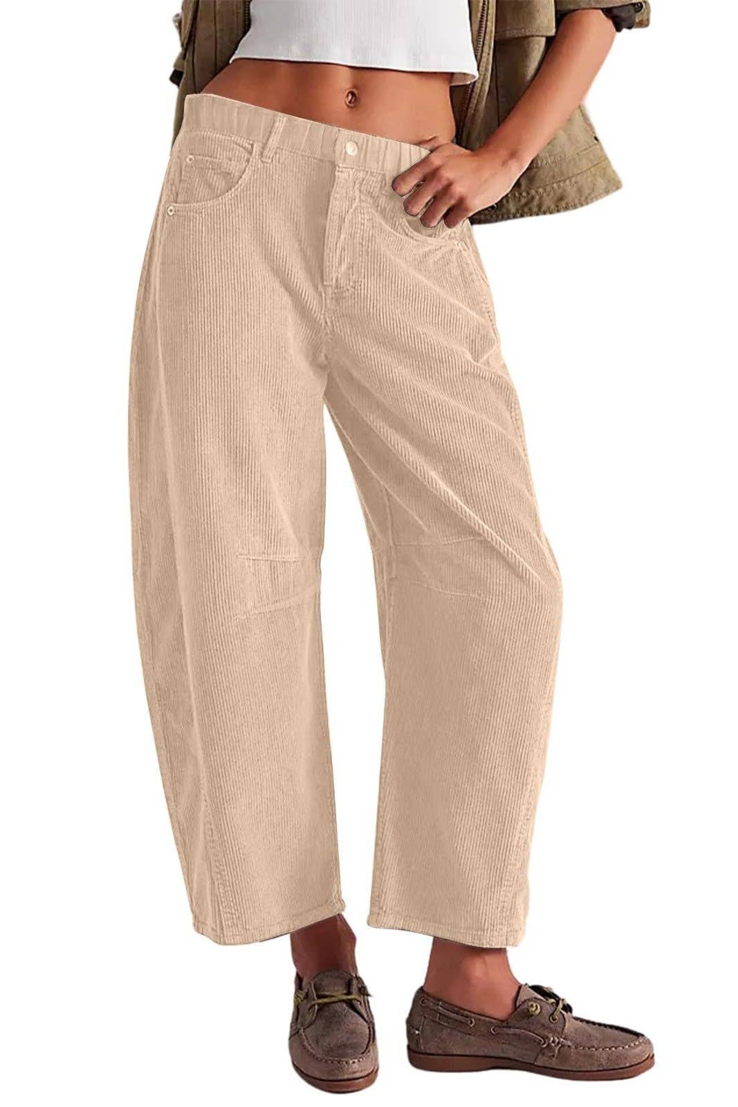 Western Ankle length corduroy barrel pants: Charcoal / S