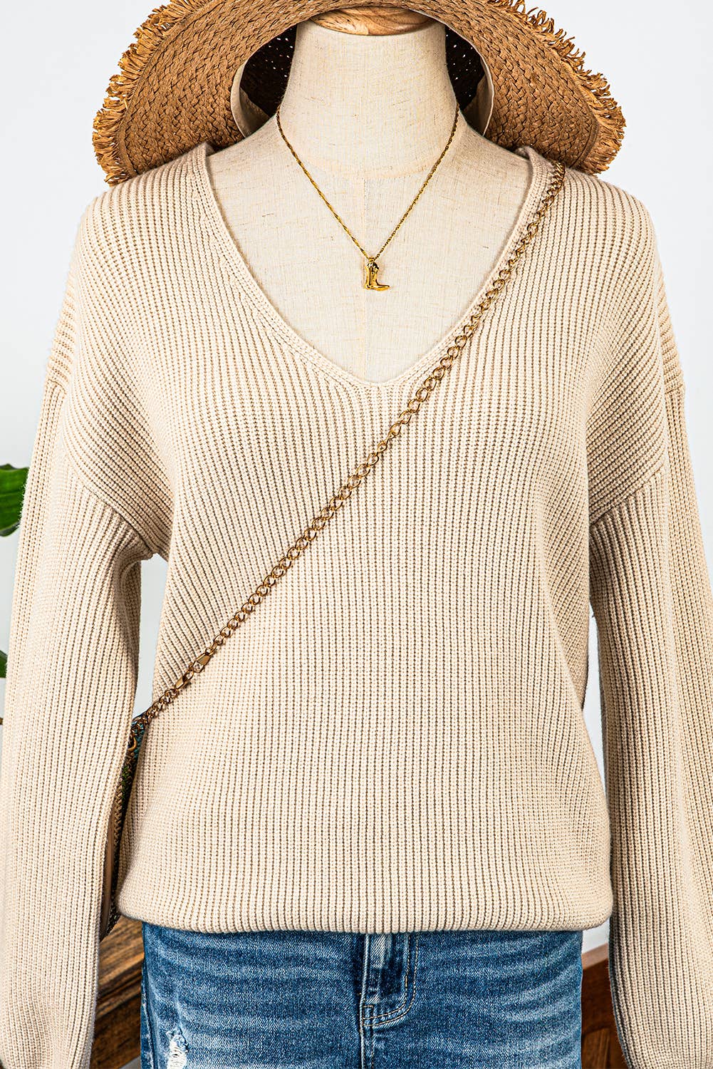 Valentine Lantern Sleeve V Neck Knot Back Sweater: Red / Missy / M