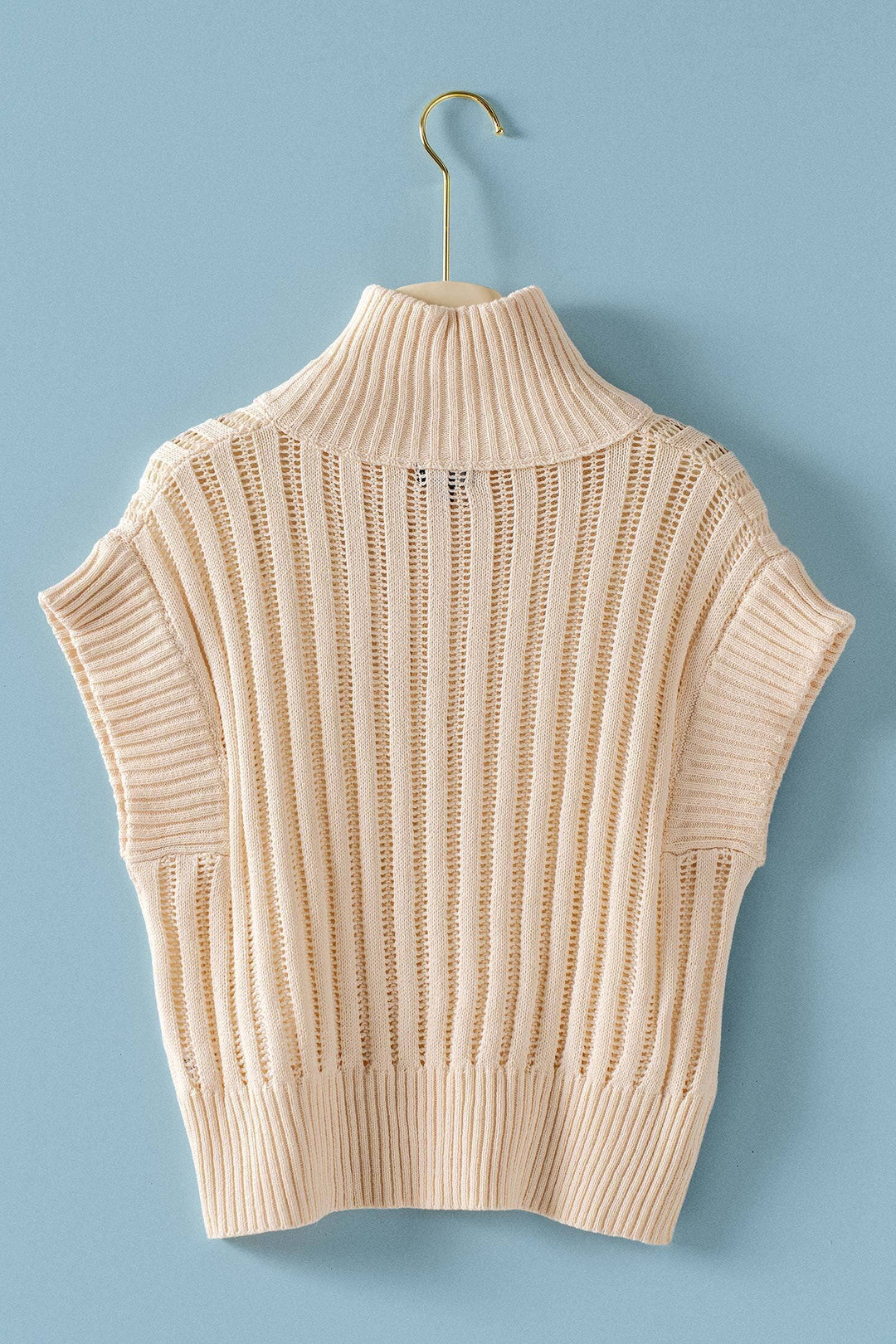 Ribbed Knit Half-Zip Mock Neck Sweater Vest: Mocha / SM-ML:3-3