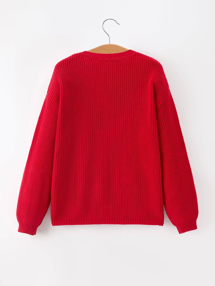 Mom and Me Winter Christmas Red "merry" Pullover Sweater: Adult
