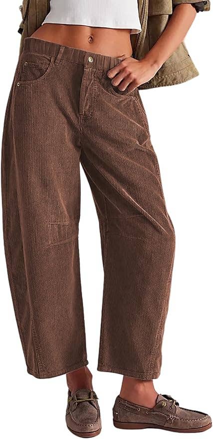 Western Ankle length corduroy barrel pants: Charcoal / S