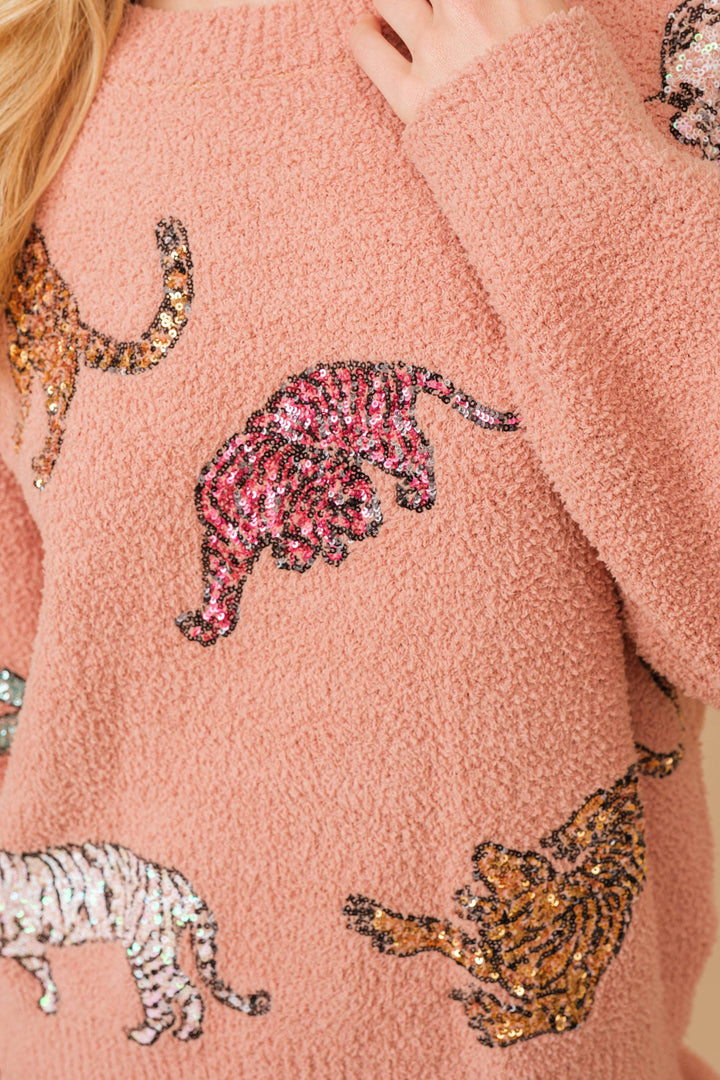 34242SET-Cozy Multi Tiger Sequin op with Matching Shorts: SAND / L