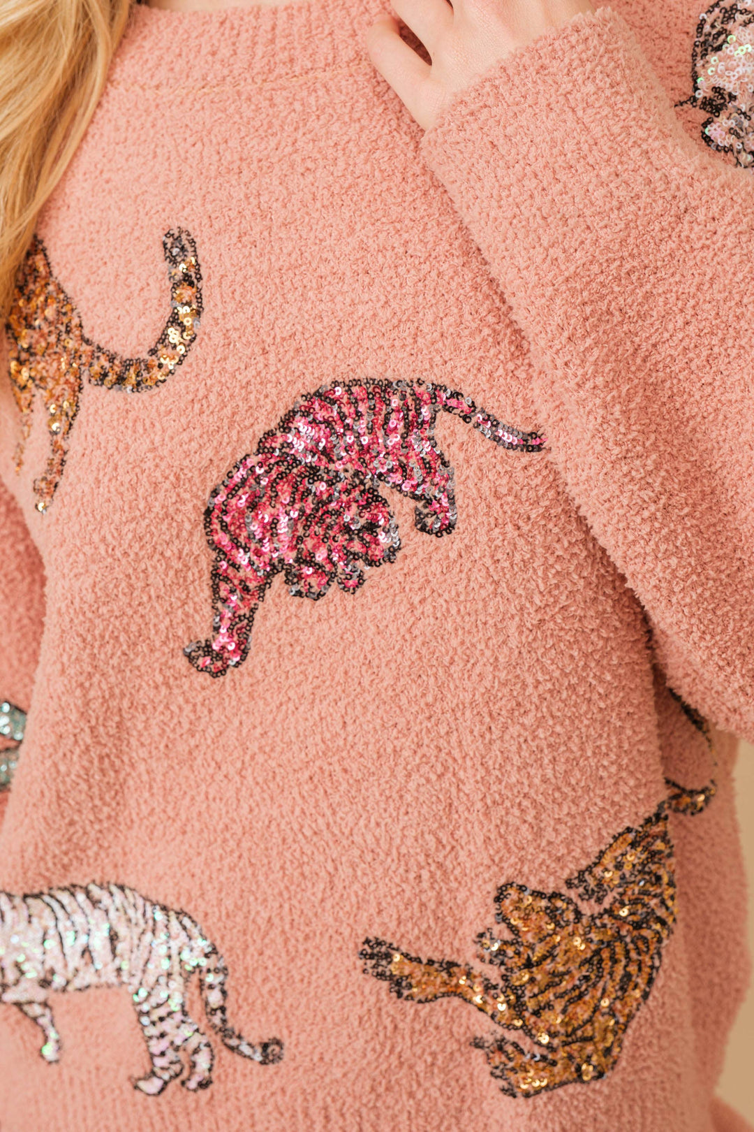 34242SET-Cozy Multi Tiger Sequin op with Matching Shorts: HOT PINK / L