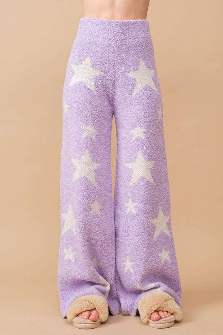 34100SET-1  - Soft Cozy Star Print Sweater with Pants: HOT PINK / M