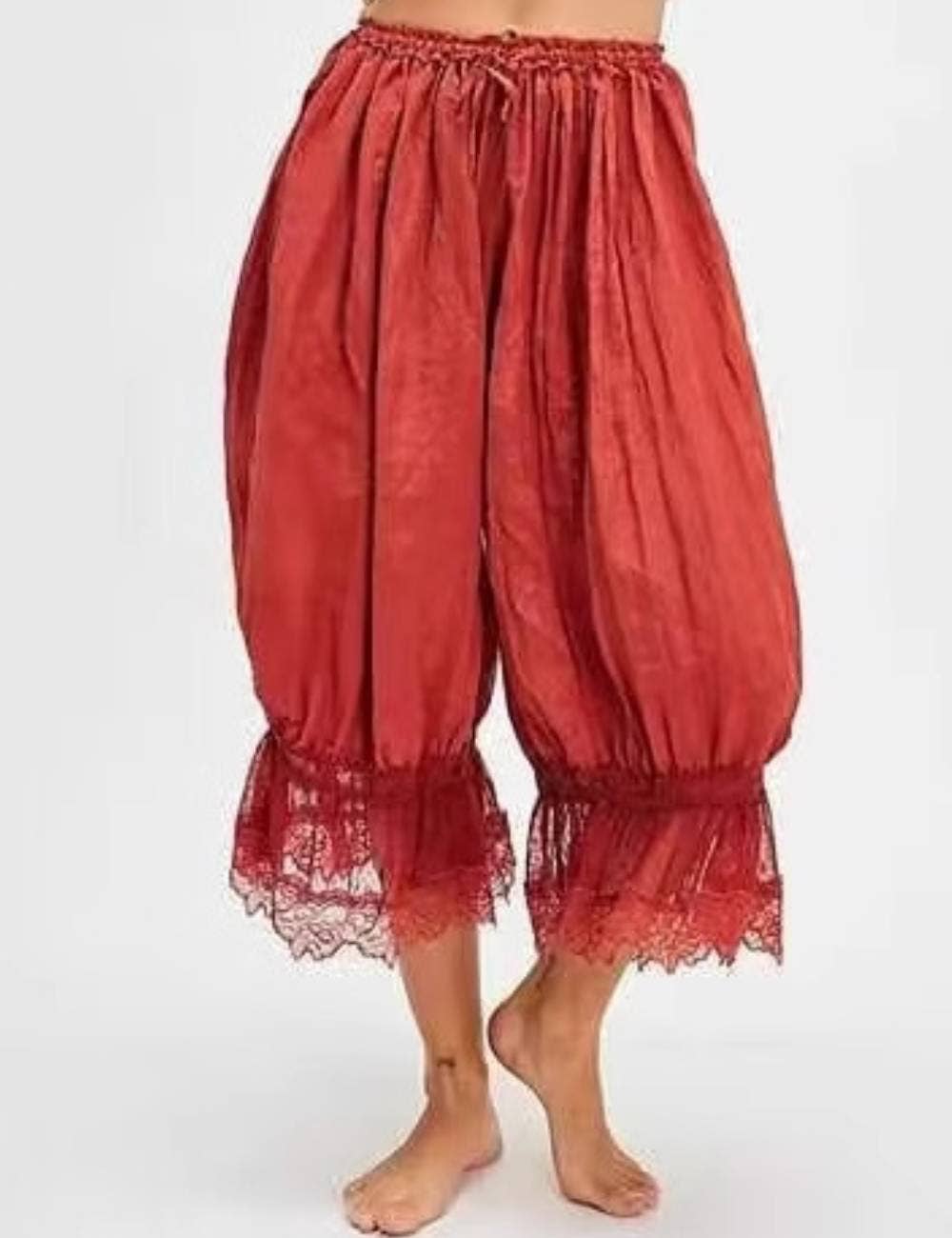 Ladies Elastic Waist Lace String Tie Lantern Pants: Coffee / S