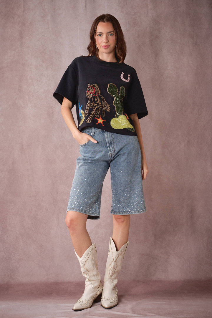 Western Patch Embroidered Knit Top