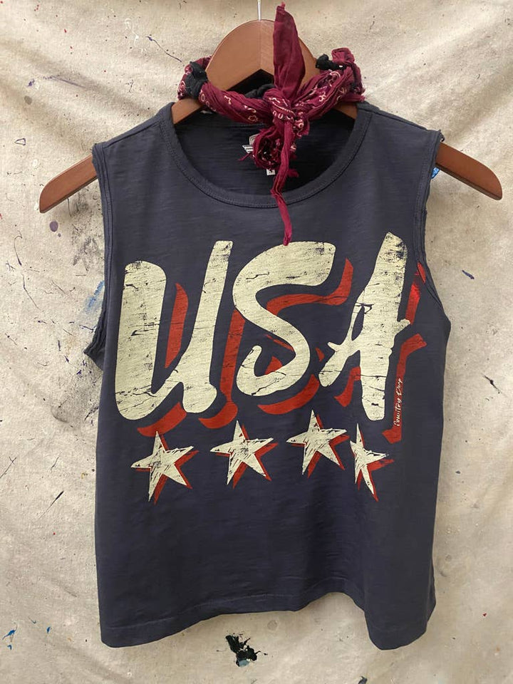 USA Vintage Muscle Crop Tee: Faded Black