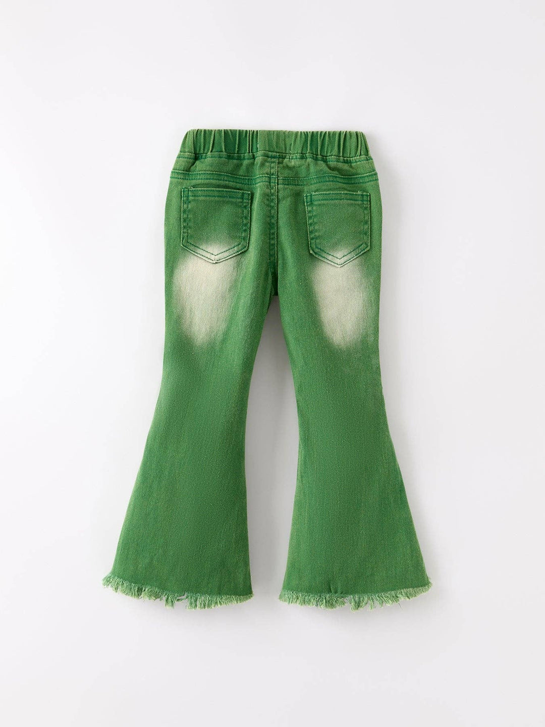 Green Flared Elastic Jeans-Girls