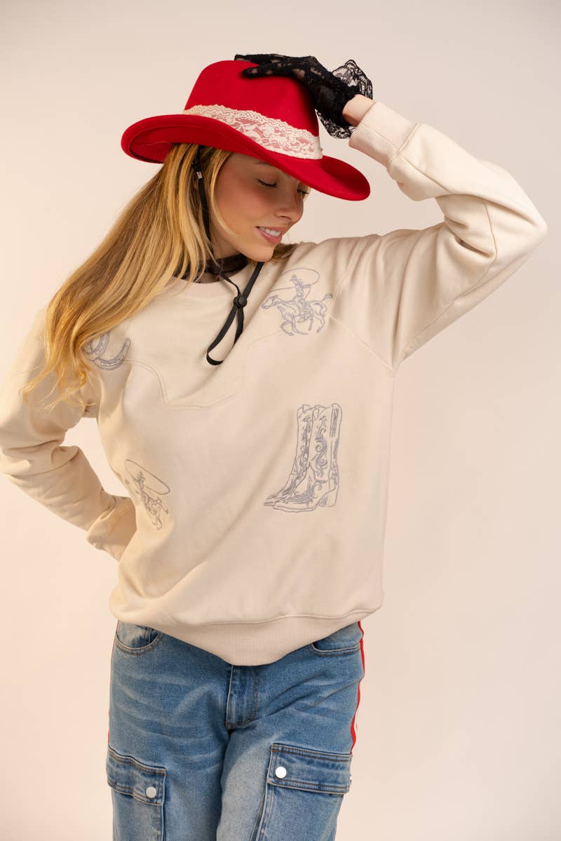 Western Yoke Cowboy Boots Sweatshirt