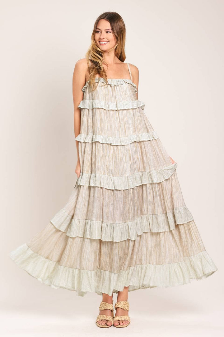 A textured woven midi dress