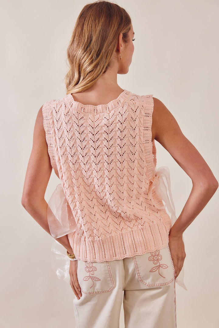 Pointelle Knit Ribbon-Tie Vest Top