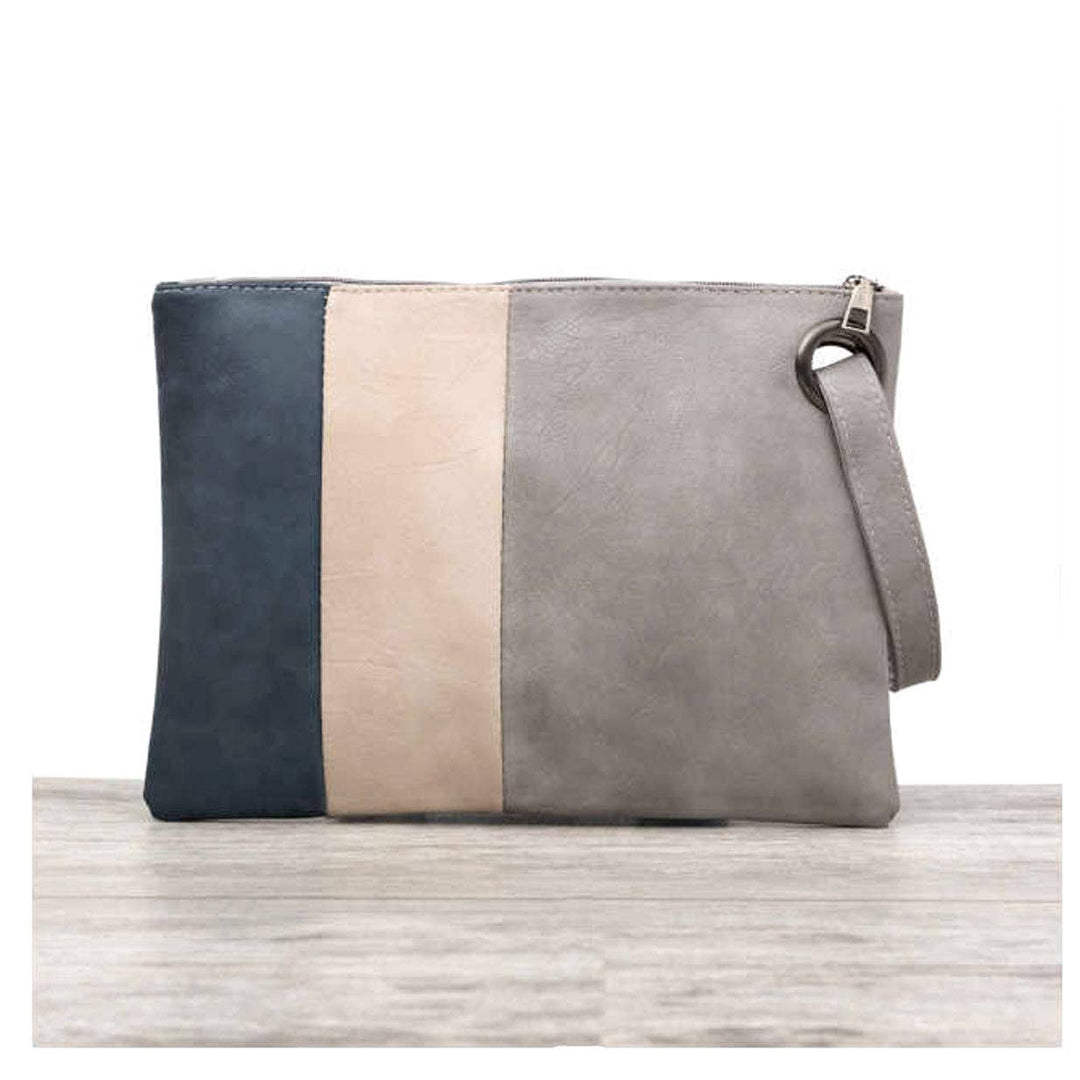 Oversize Everyday Color Block Clutch: Black/Cream/Chestnut