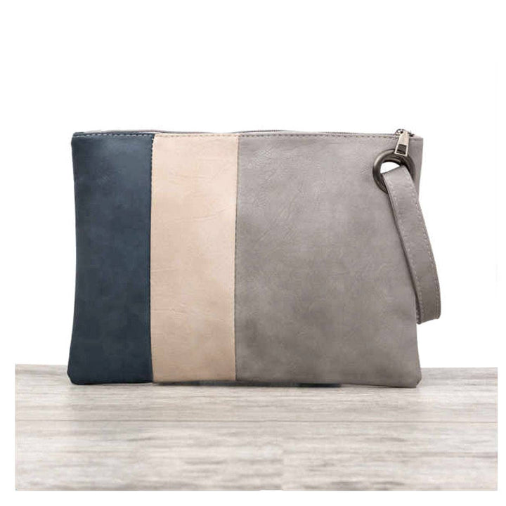 Oversize Everyday Color Block Clutch: Black/Cream/Chestnut