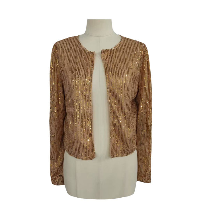 Sequin cropped cardigan jacket: Champagne / L