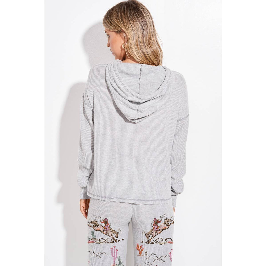 Desert Cowgirl Print Rib Hoodie Loungewear Set : Taupe / M