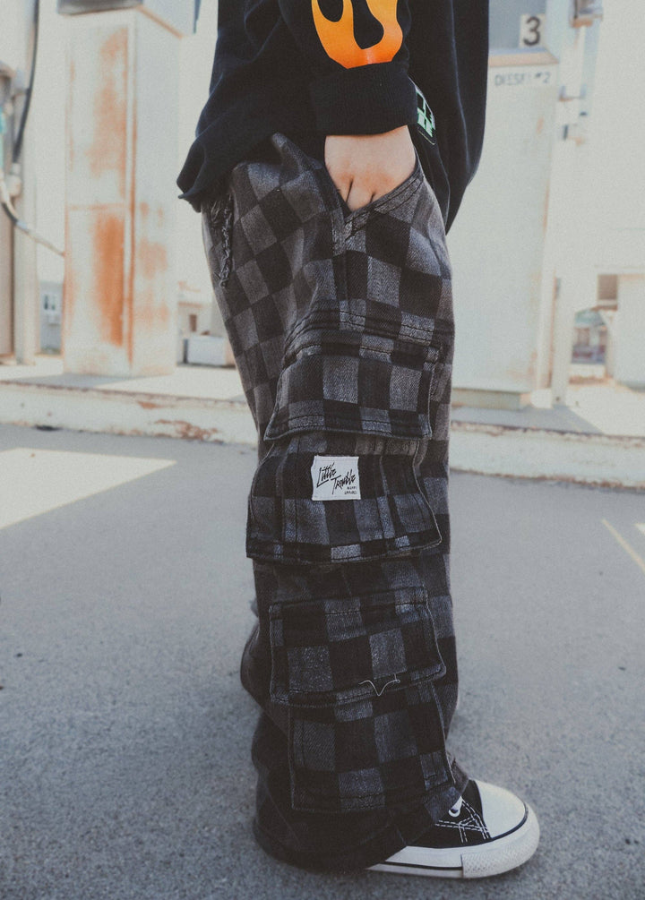 Checkered Baggy Black Kids Jeans