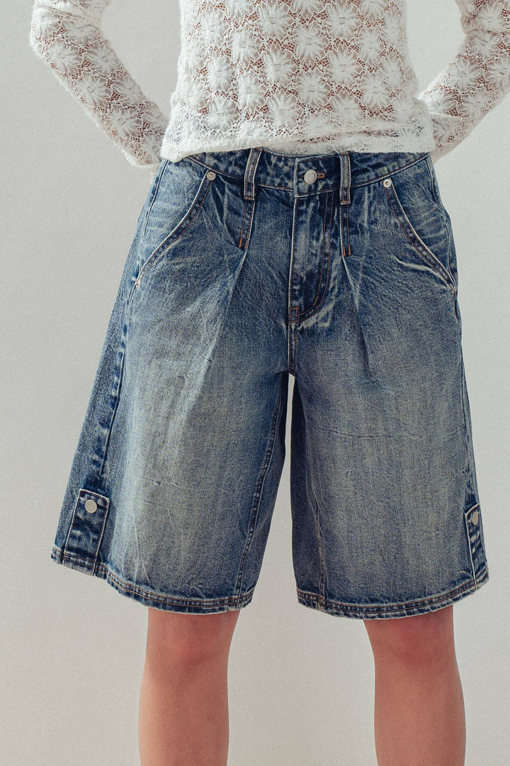 Wide-Leg Utility Denim Bermuda Shorts