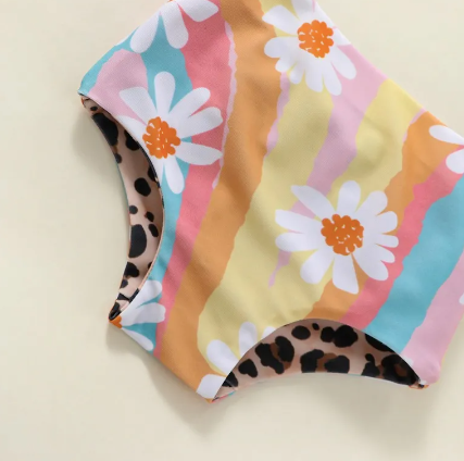 Rio Reversible Kids Bikini Swim: Animal Print/Floral