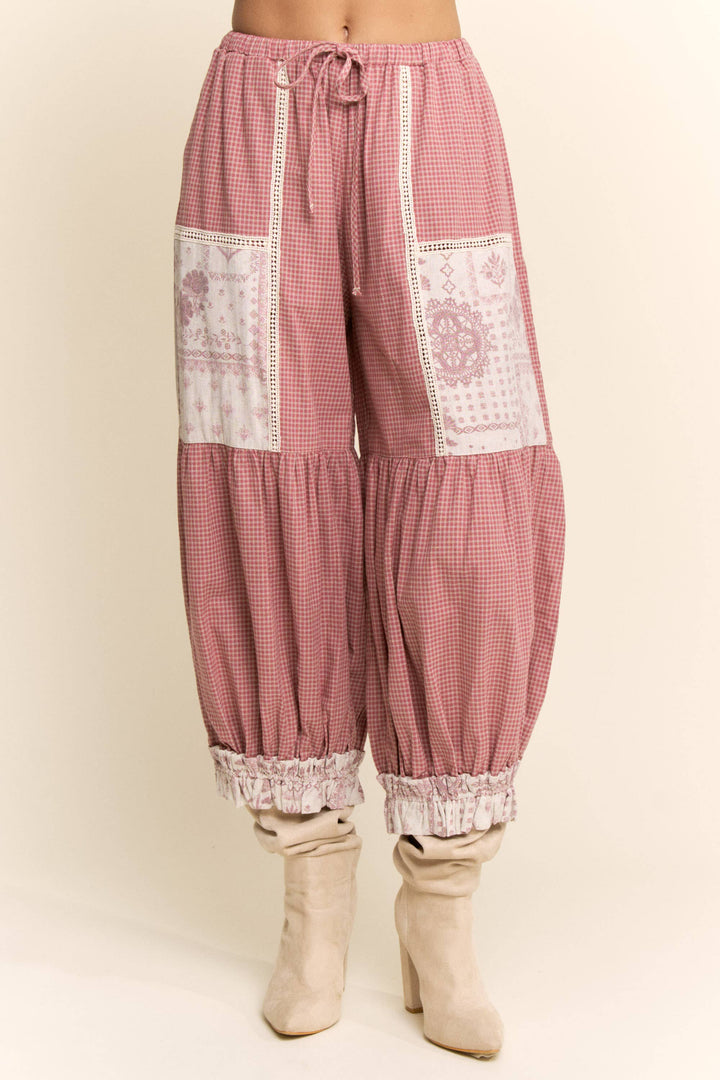 CONTRAST PATCHWORK BLOOMER PANTS: Rose Pink