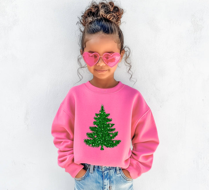 Glitter Christmas Sweatshirt/ Sparkle  Youth Sweatshirt : Safety Pink / Youth XS