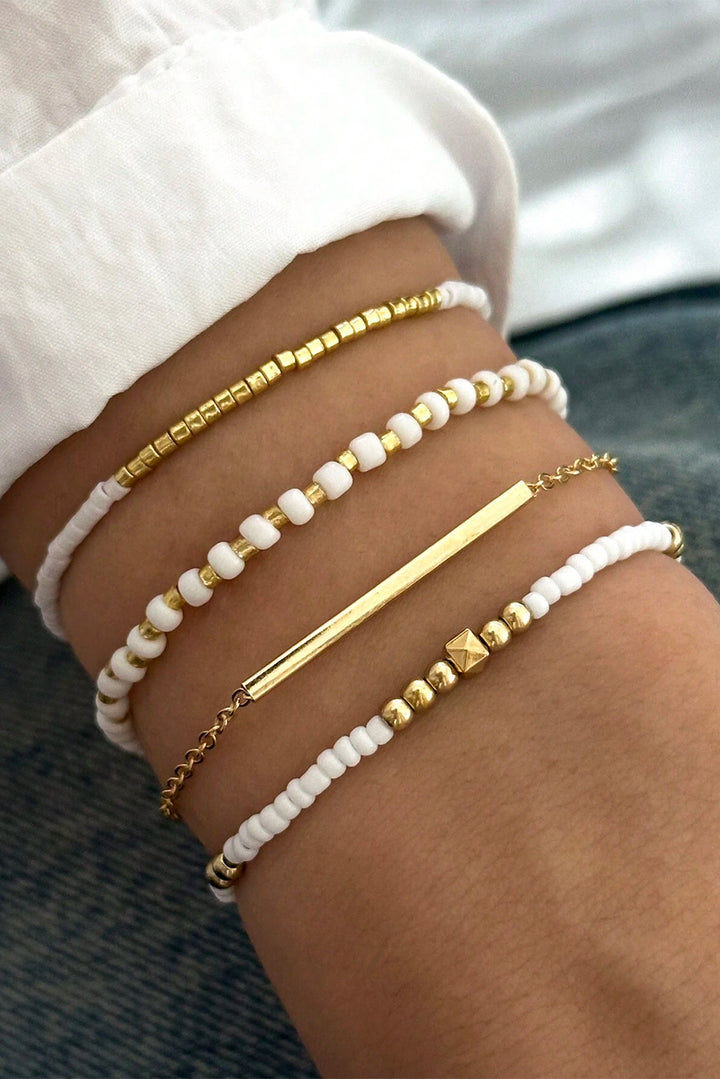 Gold Tiny Beaded Multi Layer Bracelet Set