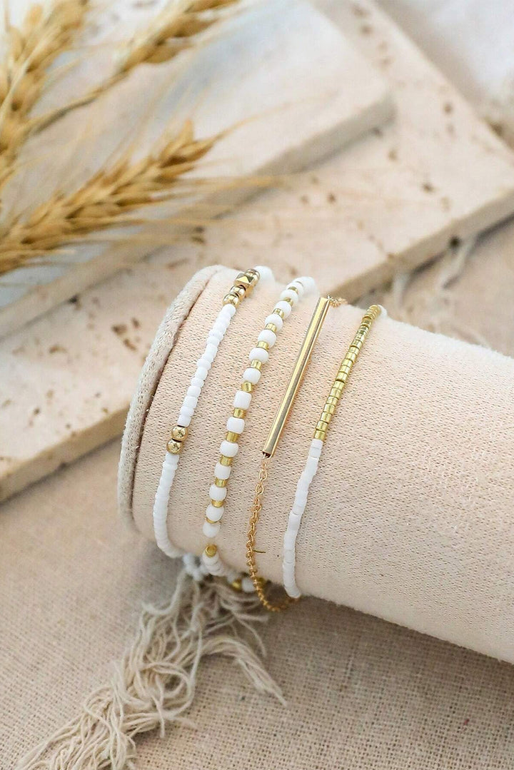 Gold Tiny Beaded Multi Layer Bracelet Set