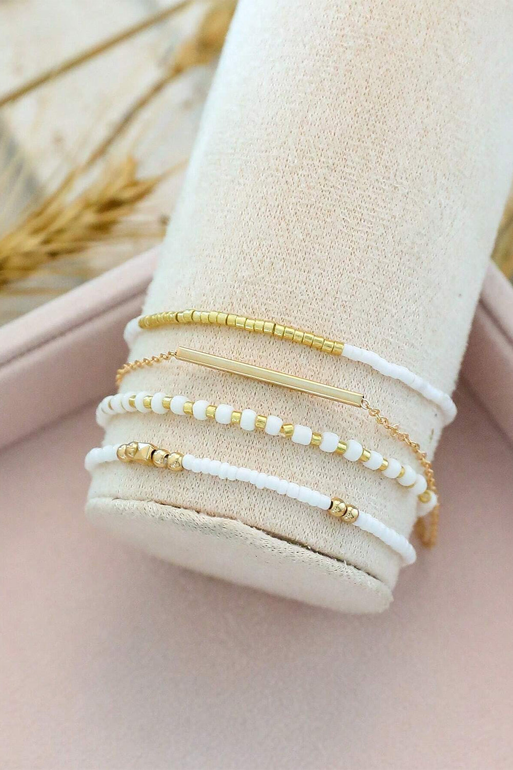 Gold Tiny Beaded Multi Layer Bracelet Set