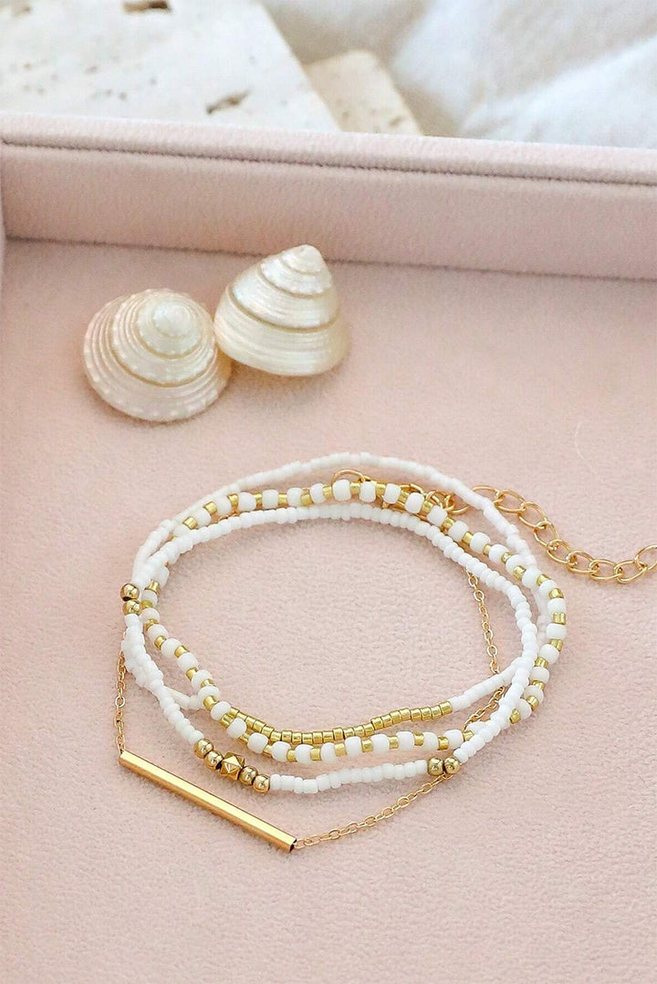 Gold Tiny Beaded Multi Layer Bracelet Set