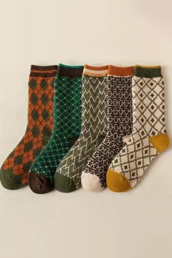 Retro Geometric Pattern Combed Cotton Socks