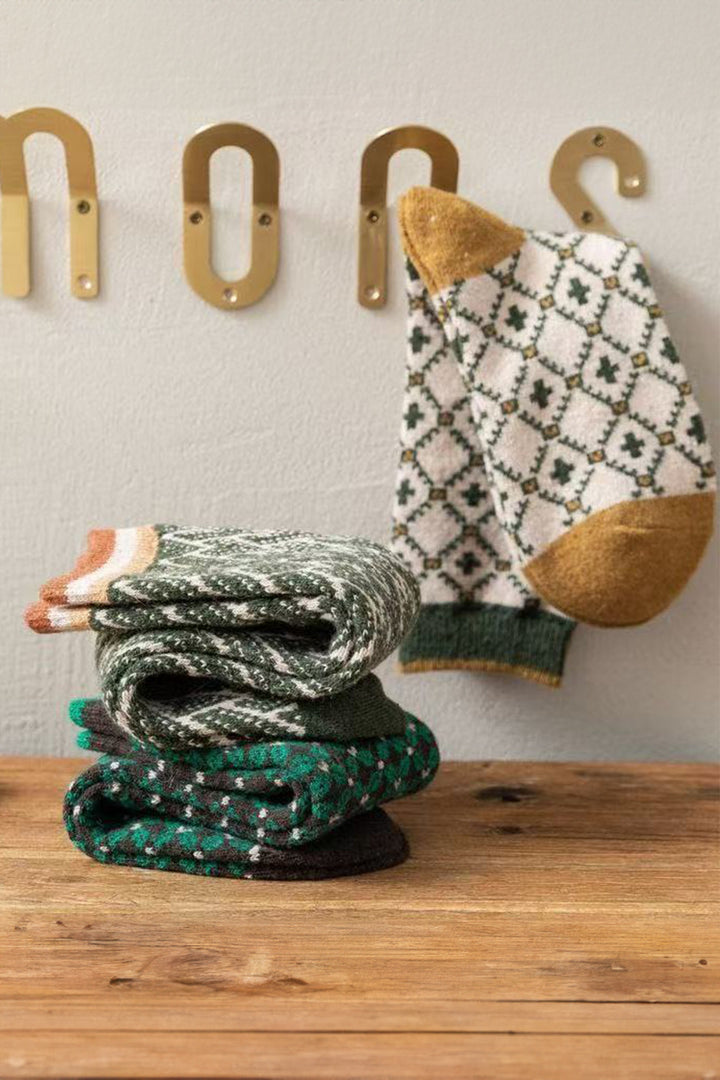 Retro Geometric Pattern Combed Cotton Socks