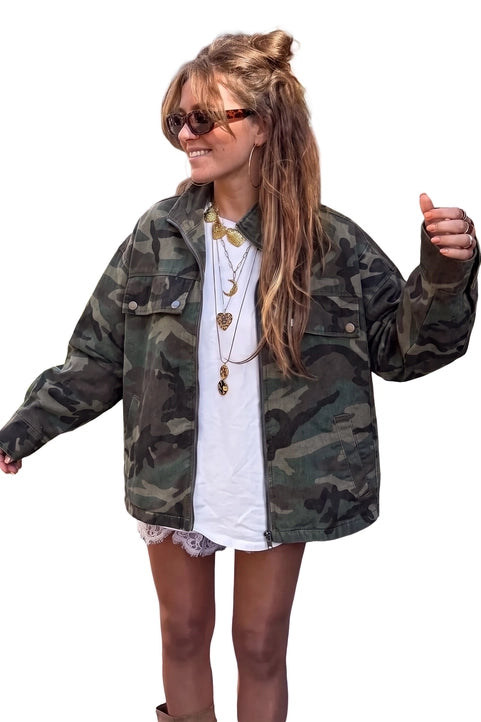 Camo Print Denim Jacket