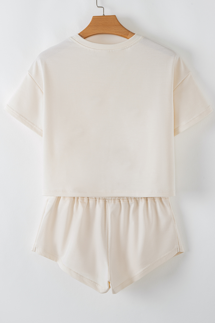 Beige Sequined Rodeo Cropped Tee and Skort Set