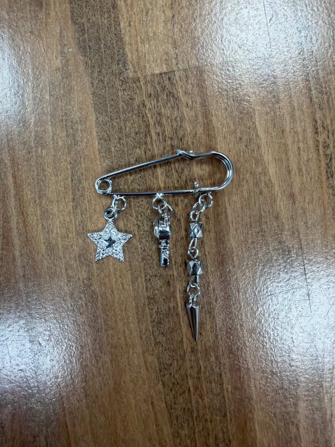 Safety Pin Brooch Rhinestone Star