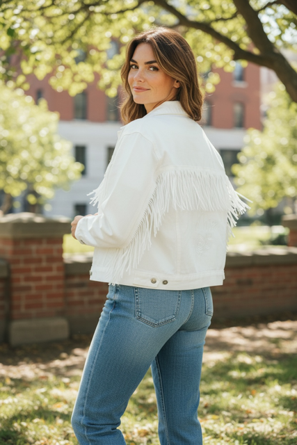 CUSTOM WHITE MRS. BRIDE FRINGE JACKET