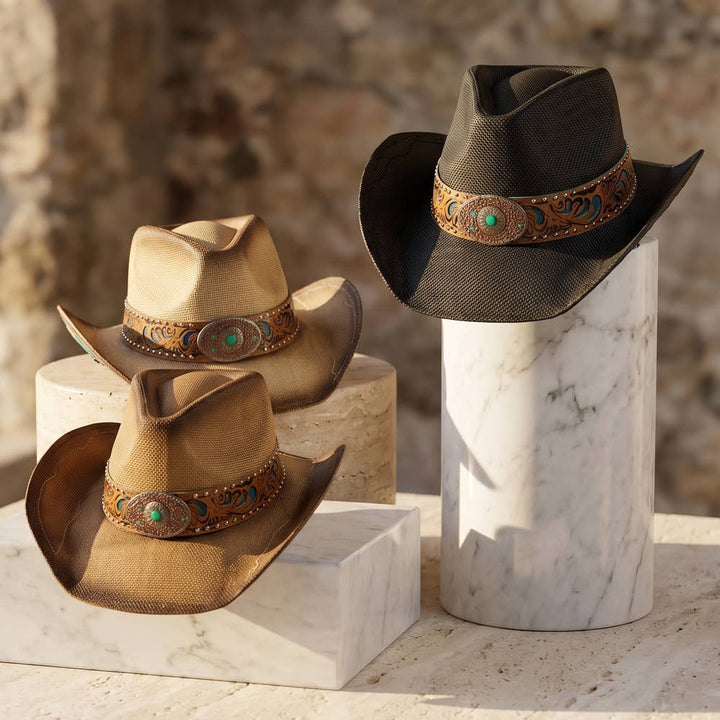 Studded Tooled Band Western Cowboy Hat