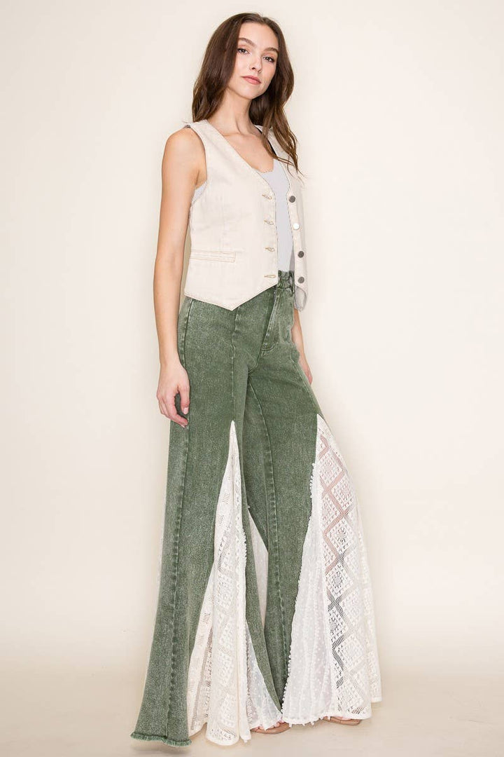 LACE DETAIL WIDE LEG JEANS