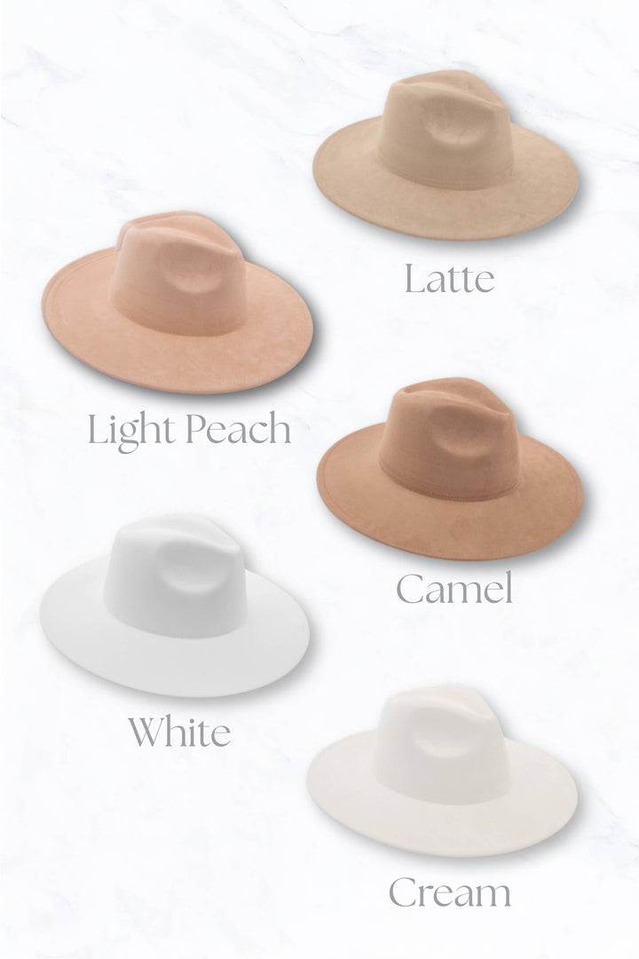 Suede Large Eaves Peach Top Fedora Hat: Stone Grey
