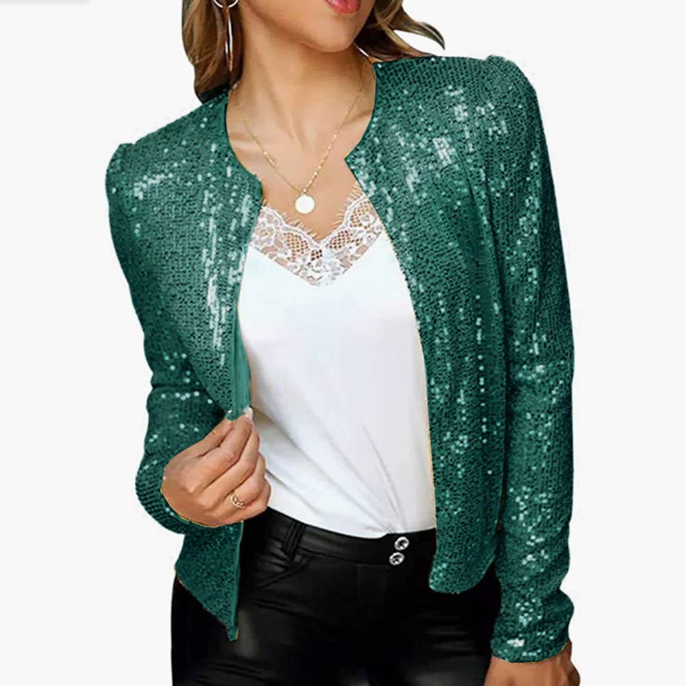 Sequin cropped cardigan jacket: Champagne / L