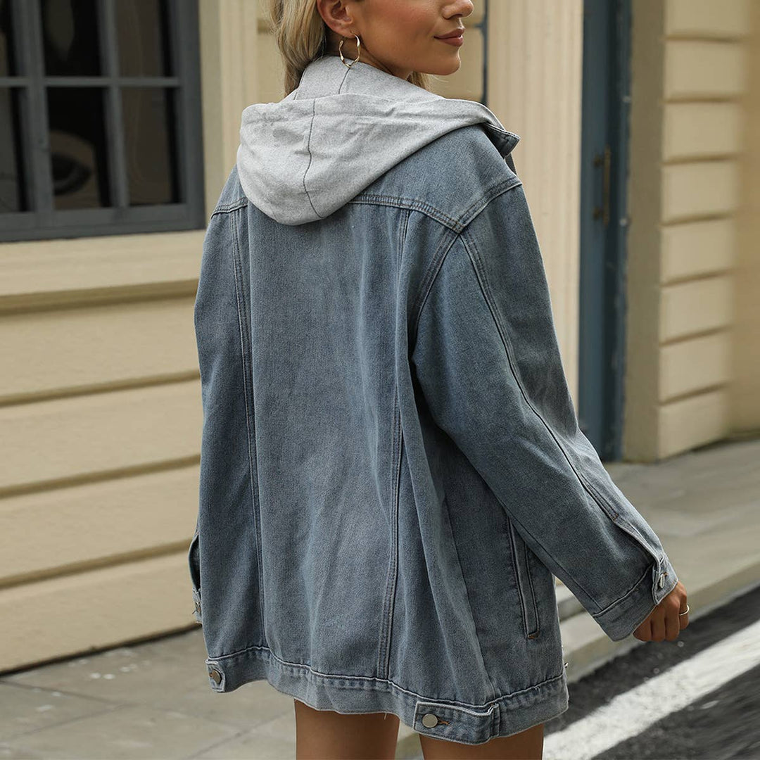 Washed Loose Fit Long Sleeve Denim Jacket_CWOCO1198: BLACKGREY1 / (L) 1