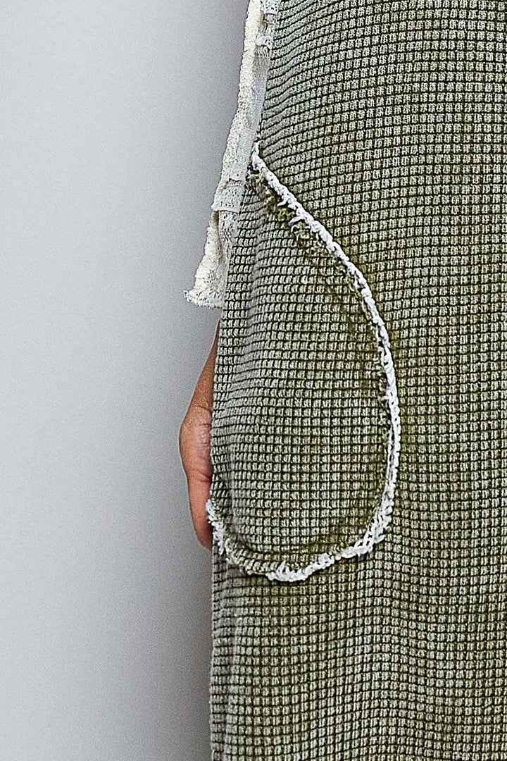 Thermal Cotton Lace Rib Placket Metal Snap Wide Leg Overall
