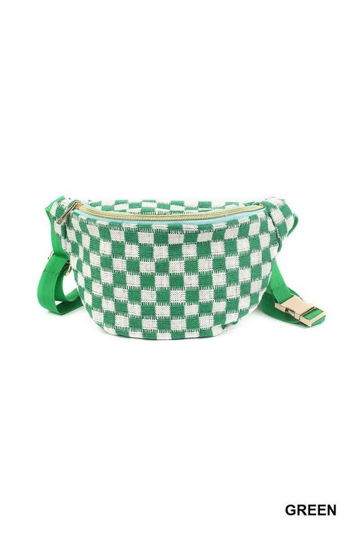 Checkered Waist Crossbody Sling Bag: MOCHA