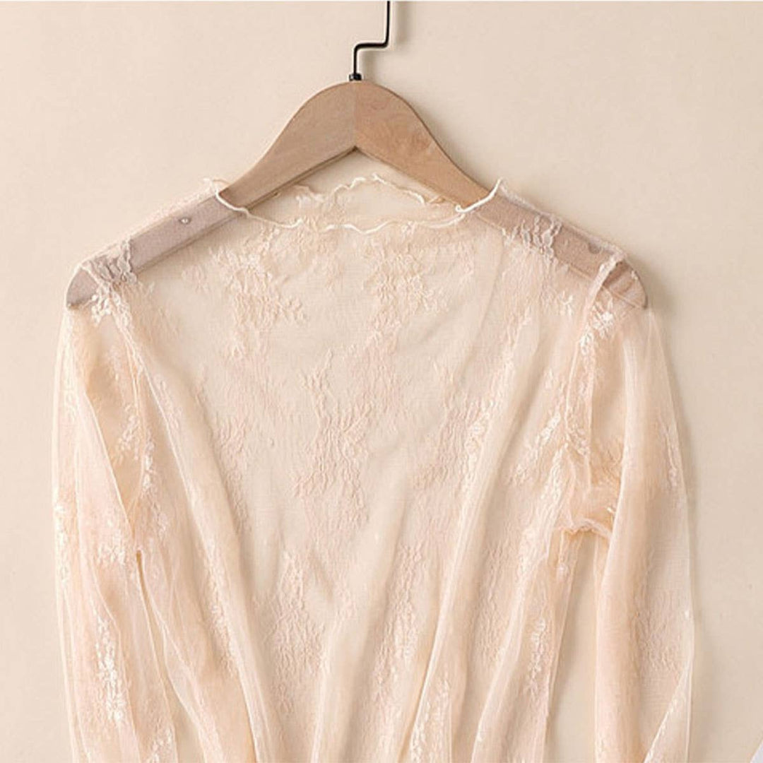 Sexy Mesh Blouse - Long Sleeve Lace Top for Women_CWTBLL3619: Black