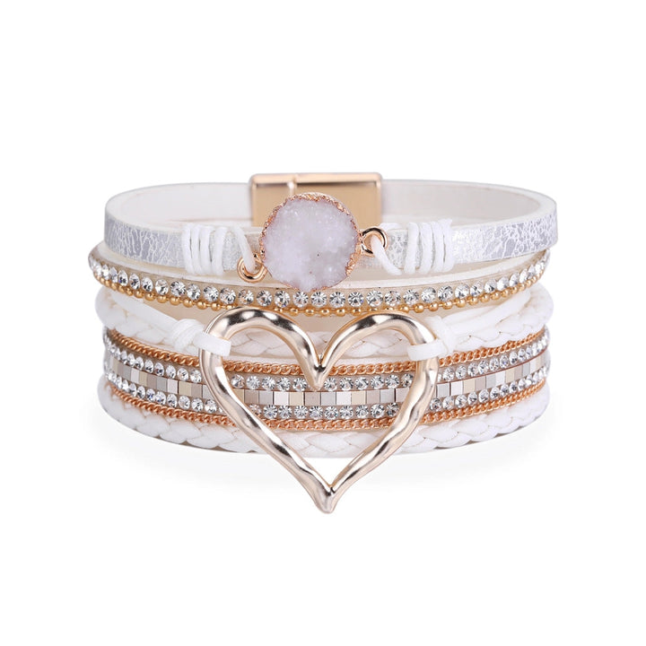Beige Bohemian Heart Rhinestone Magnetic Buckle Bracelet