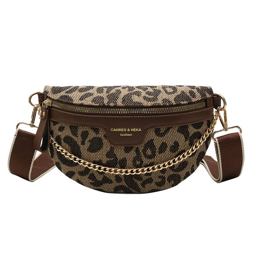 LEOPARD PRINT BLACK CHAIN STRAP FANNY BELT BAG_CWAB0923: BLACK1 / (OS) 1