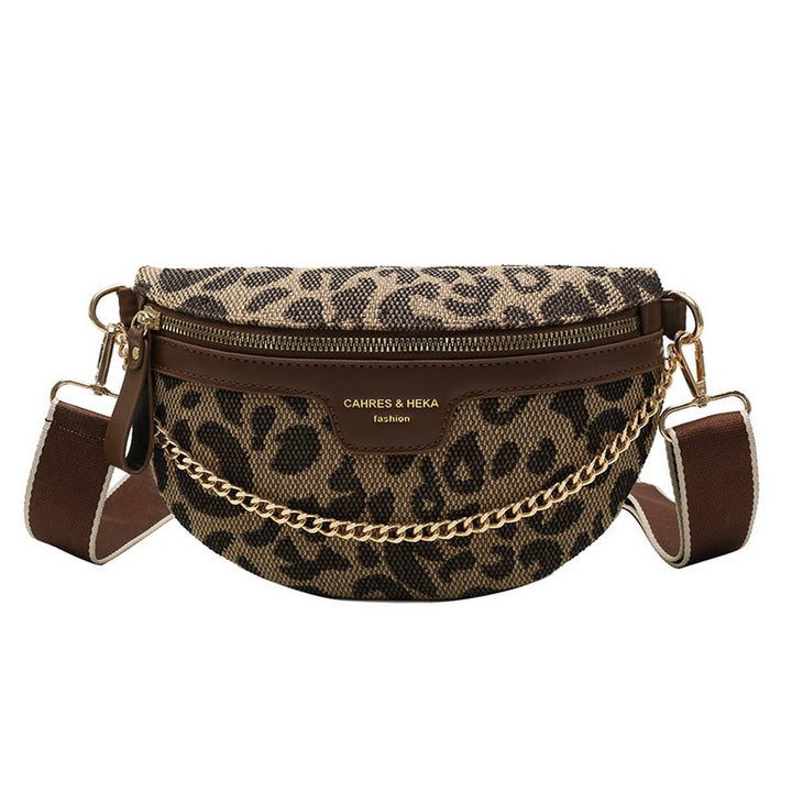 LEOPARD PRINT BLACK CHAIN STRAP FANNY BELT BAG_CWAB0923: BROWN2 / (OS) 1