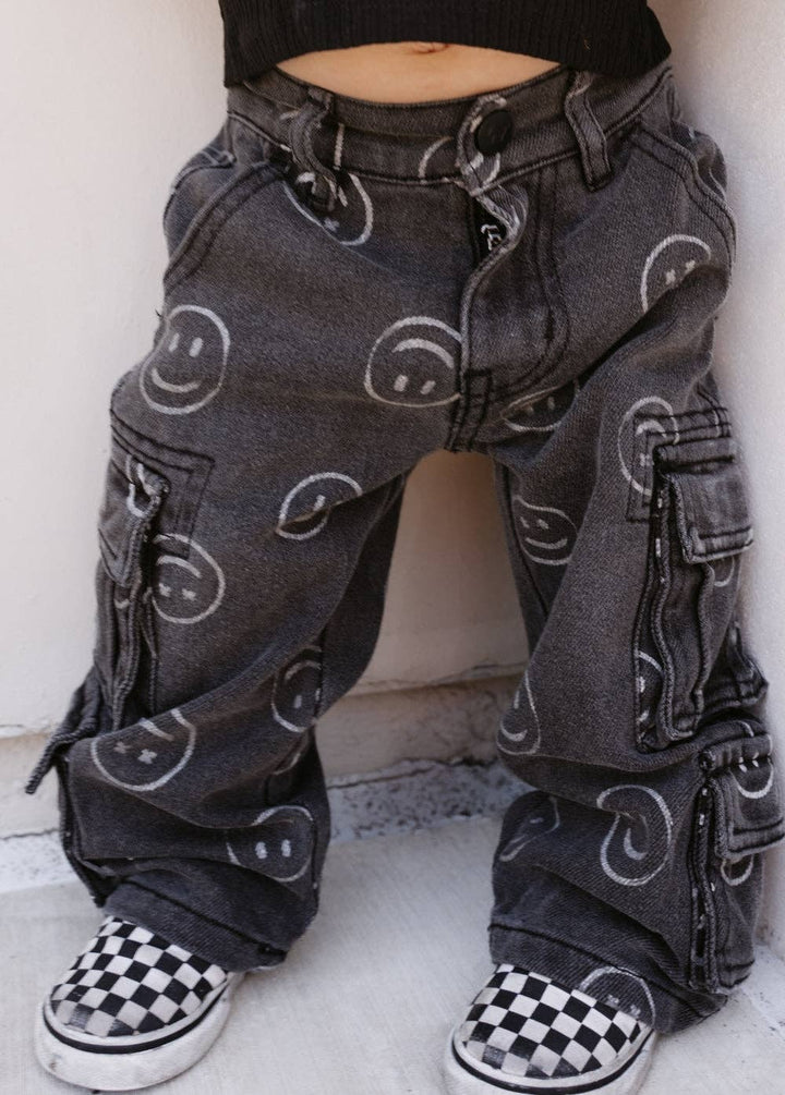 Smiley Face Baggy Jeans Black: 4T
