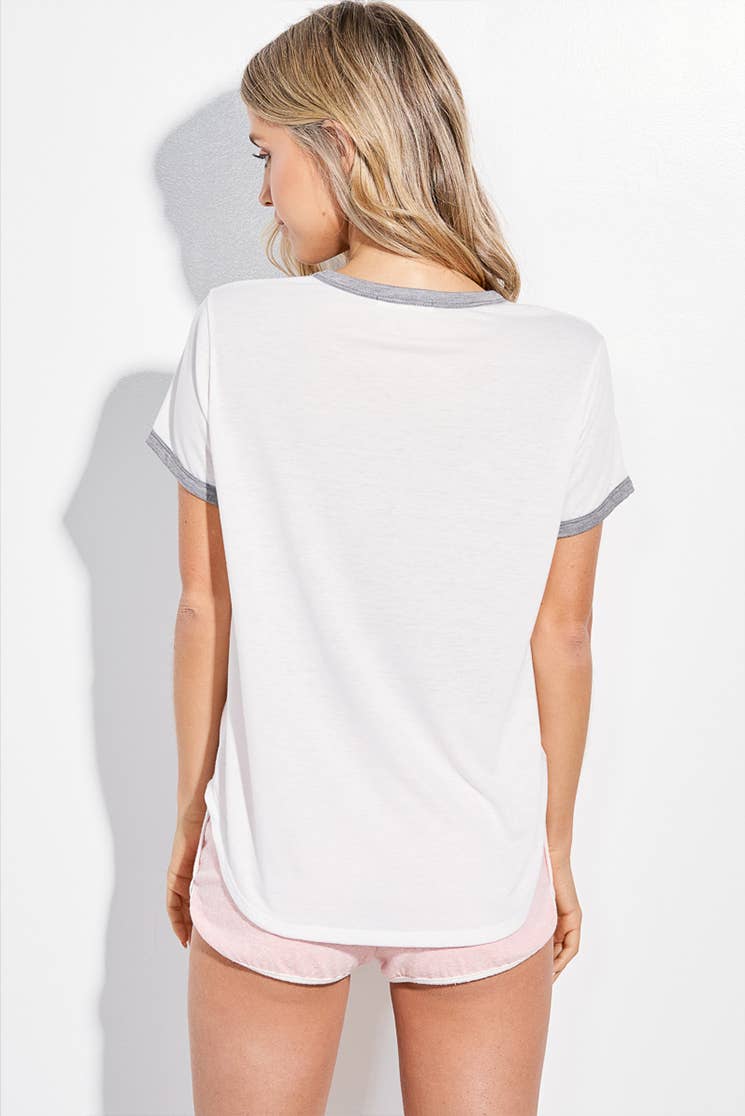 T701G9019 - Casual Stripe Rodeo Ringer Women's Tee: Ivory/Rust / S