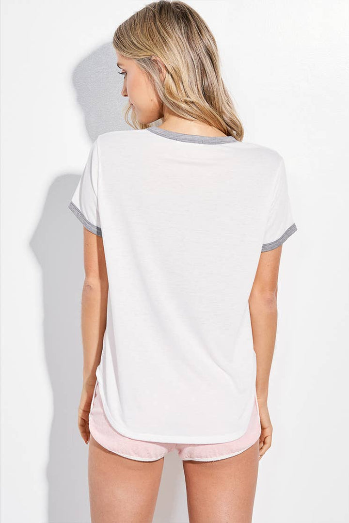 T701G9019 - Casual Stripe Rodeo Ringer Women's Tee: Ivory/Rust / M