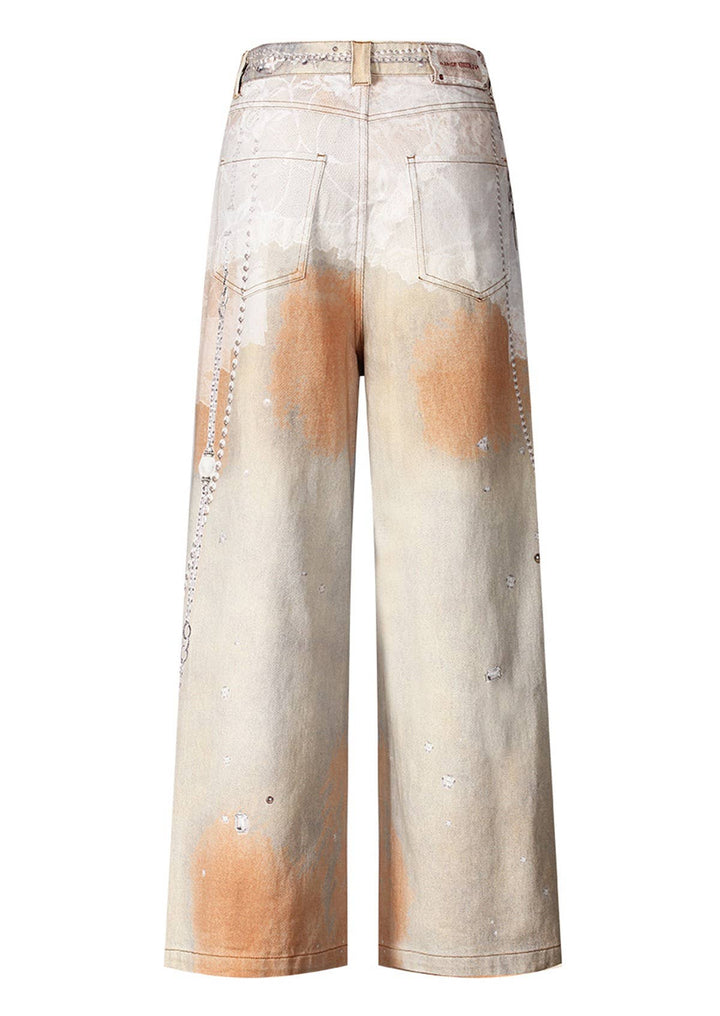 PT28 Retro Chain Print Loose Wide-Leg Dopamine Jeans: Color as pictures / English / S